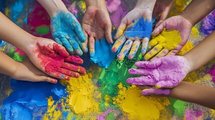 Colorful Hands Engaged in Volunteer Activity