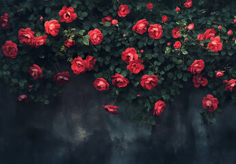 A wall covered in red roses