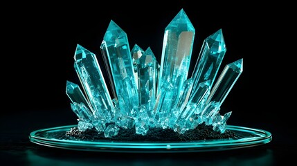 Teal Crystal Cluster on Glass Display