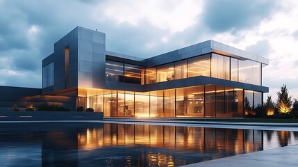 Fototapeta premium Luxurious modern house exterior featuring stylish and creative architecture