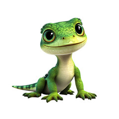 Fototapeta premium Adorable Green Gecko Cartoon Cute Reptile Friendly Lizard 3D Render