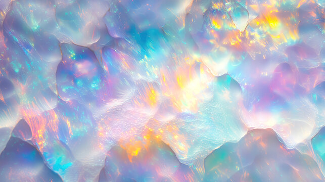 top view on flat surface of colorful opal gemstone mineral, texture background   