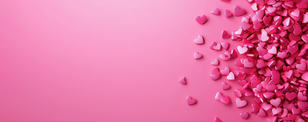 Fototapeta premium Valentine's heart fills with happiness concept. Festive pink heart confetti on vibrant pink background