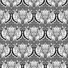 Paisley square seamless pattern.Boho traditional vintage style element black on white background.Motifs flower ornament hand drawn vector.bandana,scarf,head scarf,kerchief,hijab,print fabric,decorate.