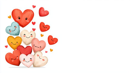 Obraz premium Valentine's heart fills with happiness concept. Happy hearts with smiling faces for Valentine Day