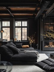Dark Modern Living Room Interior Design With Sectional Sofa