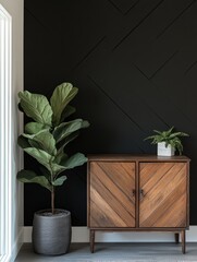 Modern Interior Design Featuring Plants and Wooden Cabinet