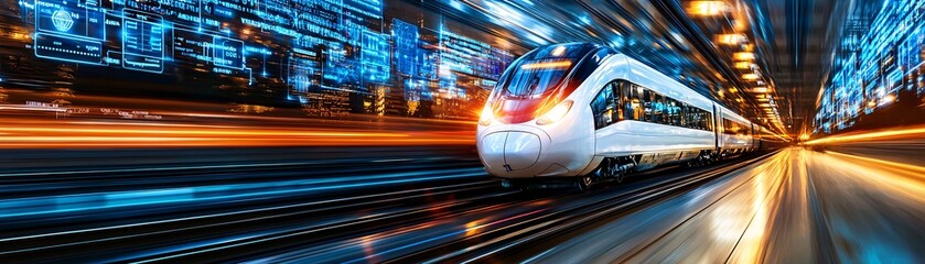 Obraz premium High-Speed Train Gliding Through a Futuristic Corridor