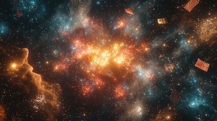 Naklejka premium Cosmic Nebula with swirling gas and dust clouds.