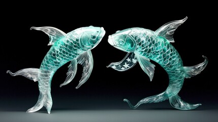 Fototapeta premium Intricate glass koi fish sculpture display art studio decorative art controlled lighting artistic perspective