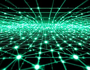 Abstract Network Data Visualization Green Lines Nodes