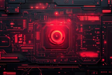 Obraz premium Abstract red glowing circuit board; perfect for tech or futuristic designs. Represents advanced technology, digital innovation, or AI.