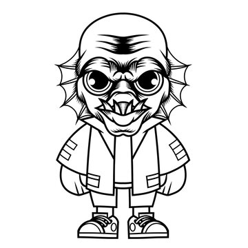 recommend clip art: Mascot character design cartoon black lagoon outline