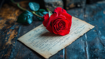 A delicate rose petal rests on a letter evoking feelings of romance, love, and sentimentality, symbolizing the fragility and beauty of emotions amidst the chaos of life

