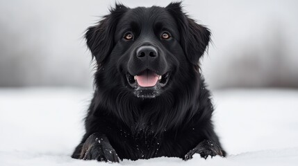 Naklejka premium Black Dog in Winter Wonderland
