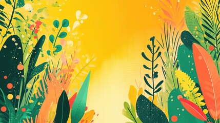 Vibrant Spring Garden Background with Fresh Greenery Elements