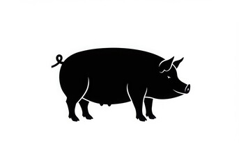 Fototapeta premium Black and white illustration, minimalist pig silhouette, simple farm animal icon, clean