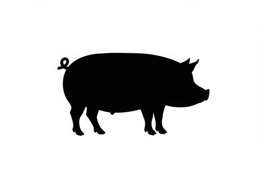 recommend clip art: Black and white illustration, minimalist pig silhouette, simple farm animal icon, clean