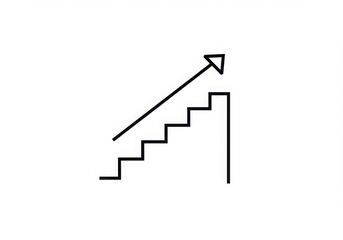 minimalist icon, staircase with upward arrow, black and white design, geometric shapes