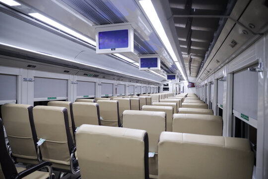 Malang, Indonesia - September 20, 2024: Interior of 
Carriage Malabar Train before departure at Kota Baru Station.