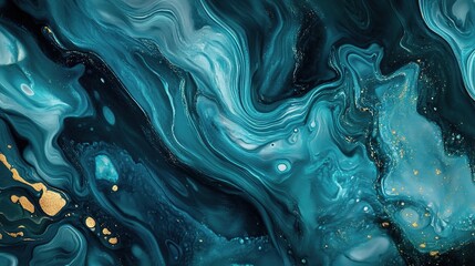 Obraz premium Teal and Blue Abstract Watercolor Background with Golden Accents