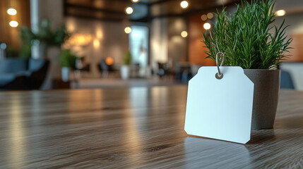A blank name tag on a clean table with a blurred background symbolizing uncertainty, anonymity, and the absence of identity in a chaotic environment

