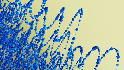 Dynamic Abstract Pattern with Blue Cubes on Yellow Background 3D illustration