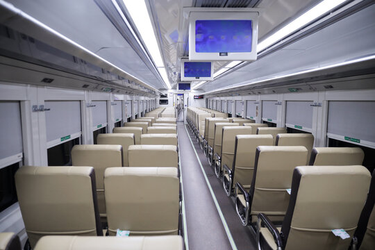Malang, Indonesia - September 20, 2024: Interior of 
Carriage Malabar Train before departure at Kota Baru Station.