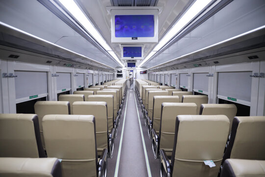 Malang, Indonesia - September 20, 2024: Interior of 
Carriage Malabar Train before departure at Kota Baru Station.