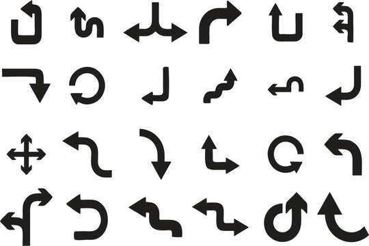 Multiple style and turn Arrow set isolated on white background. Editable eps 10. Easy to change color, size and manipulate.  Traffic symbol Direction Icons. Set