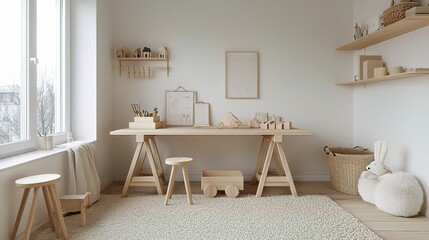 Fototapeta premium Modern Timber Desk Mockup for Home Office Design Inspiration