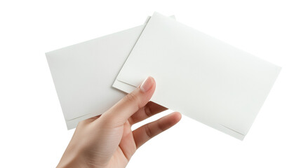 Obraz premium Hand Holding Two Blank White Envelopes on transparent Background