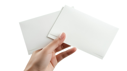 Hand Holding Two Blank White Envelopes on transparent Background