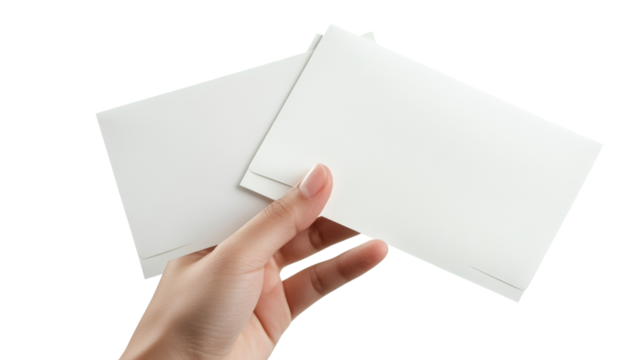 Hand Holding Two Blank White Envelopes on transparent Background