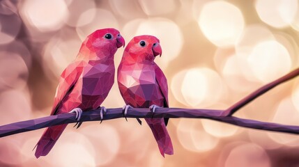 Valentine's Day Polygonal Lovebirds Perched Together in Nature's Beauty