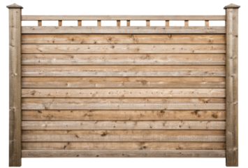 Wooden fence panel with decorative top isolated with transparent background