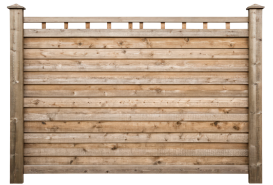 Wooden fence panel with decorative top isolated with transparent background