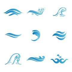 Water or wafe collection blue color logo and icons flat sytle 