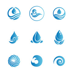 Water or wafe collection blue color logo and icons flat sytle 