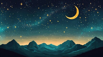 Obraz premium Glowing Moon and Constellations in a Starry Night Sky Landscape