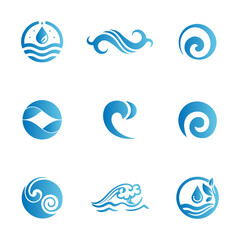 Water or wafe collection blue color logo and icons flat sytle 