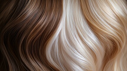Fototapeta premium Stunning close-up of silky brown and blonde hair textures with soft waves.