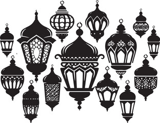 Ramadan Lantern Cluster Silhouette Vector Illustration - Elegant Islamic Design

