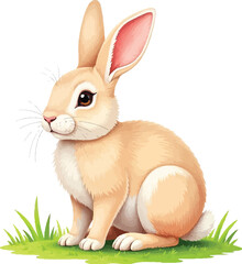 Vector image of a rabbit on the grass on a white background.