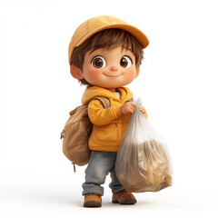 little child holding plastic trash