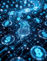 Obraz premium Bitcoin and Dollar Cryptocurrency Digital Currency Network