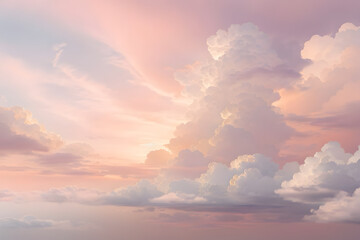Fantasy sky with sugar cotton pink pastel clouds in a dreamy background