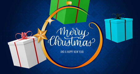 Image of christmas greetings text over christmas presents © vectorfusionart