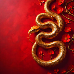Fototapeta premium luxury red and gold chinese snake new year background with copy space for text, snake year