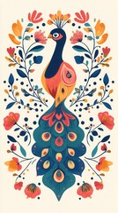 Vibrant Indian Paisley Patterns, intricate floral and peacock designs, rich colors, flat illustration, cultural artistry